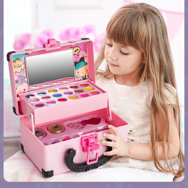 Kit de Maquiagem Infantil para Meninas: Caixa de Cosméticos de Princesa, Batom, Sombras e Acessórios Seguros e Não Tóxicos para Brincadeiras Criativas!