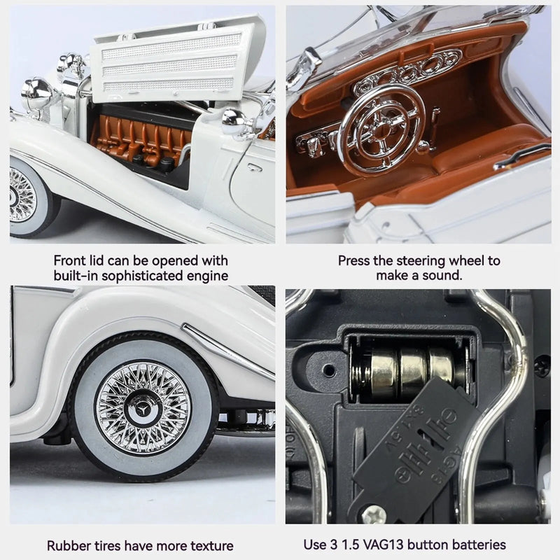 Modelo de Carro Vintage 1:24 em Liga, Clássico para as Séries 500K e CLK-GTR, Ideal para Coleção e Exibição Juvenil