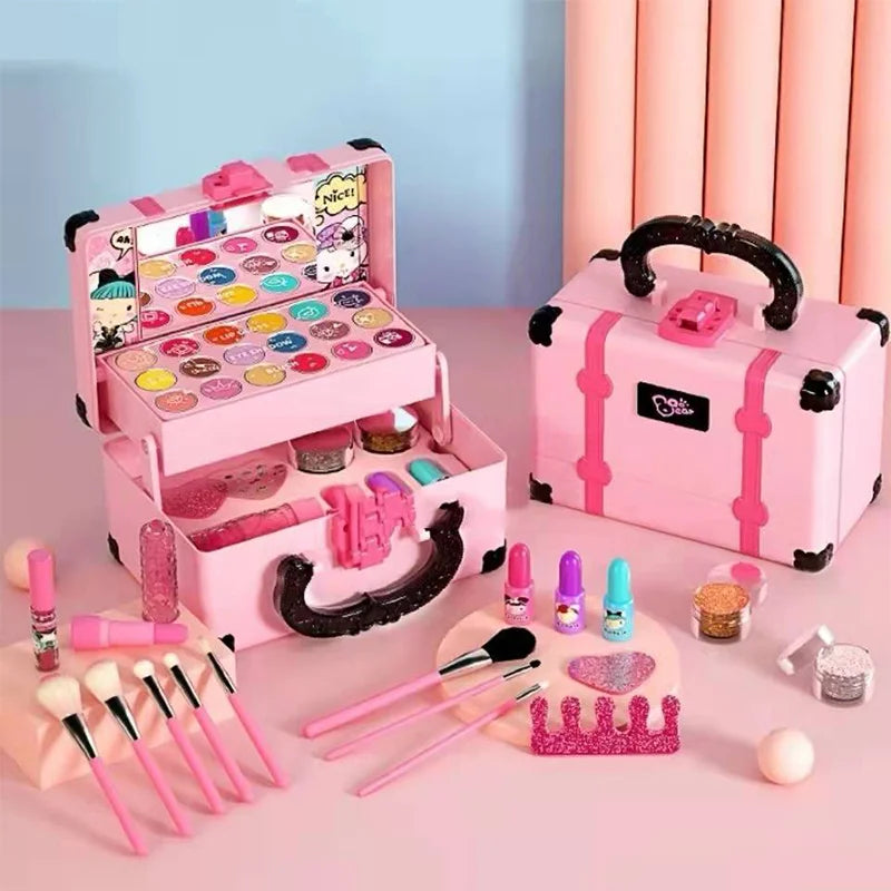 Kit de Maquiagem Infantil para Meninas: Caixa de Cosméticos de Princesa, Batom, Sombras e Acessórios Seguros e Não Tóxicos para Brincadeiras Criativas!