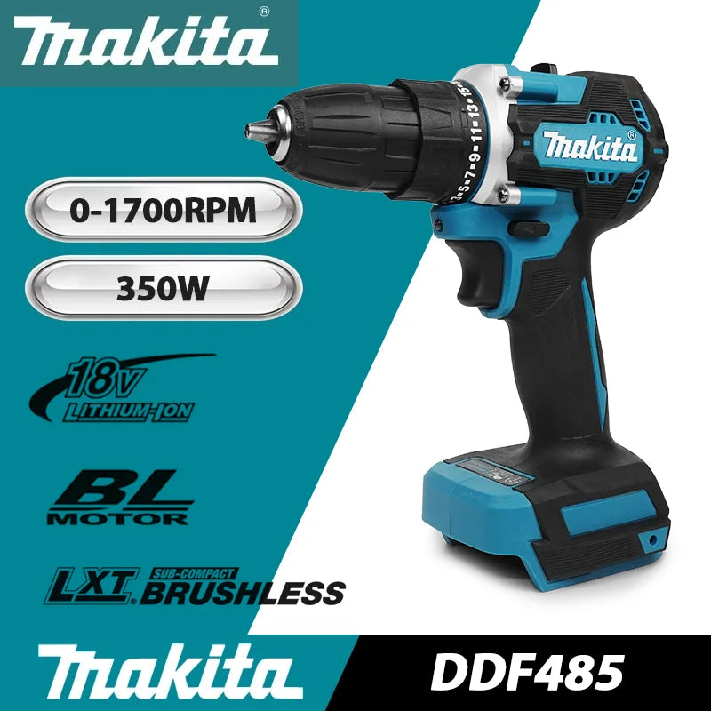 Makita 18V DDF485 10MM LXT Ferramenta Compacta Sem Fio Parafusadeira Impacto Motor Sem Escova Recarregável Furadeira Elétrica com Motor Sem Escova