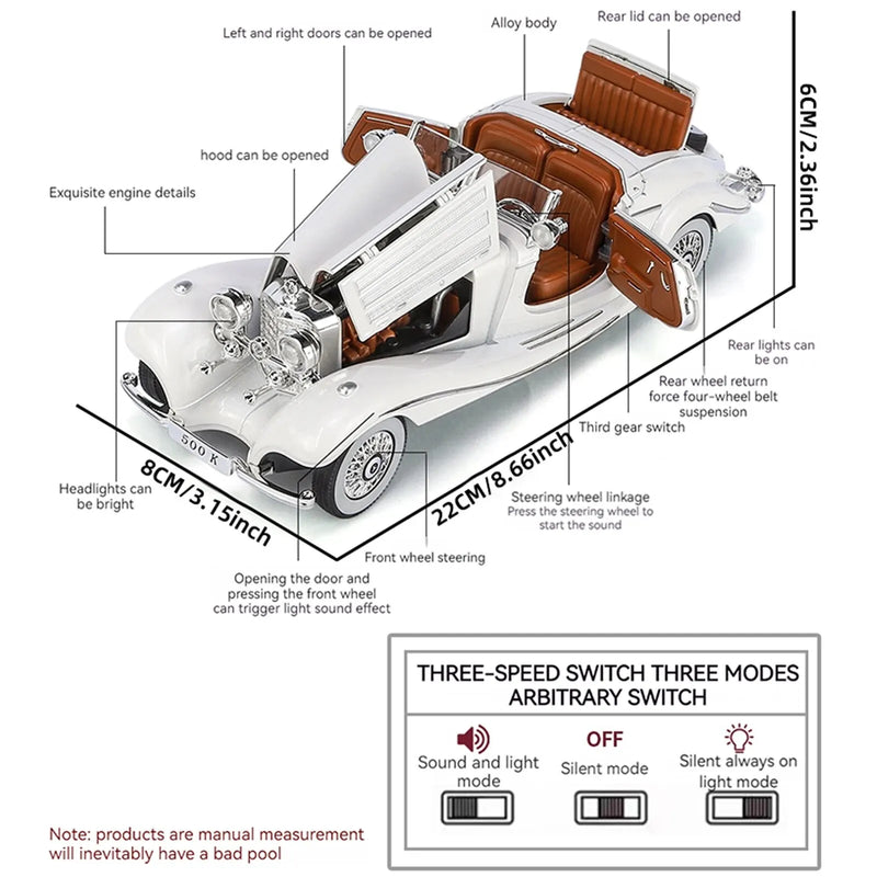 Modelo de Carro Vintage 1:24 em Liga, Clássico para as Séries 500K e CLK-GTR, Ideal para Coleção e Exibição Juvenil